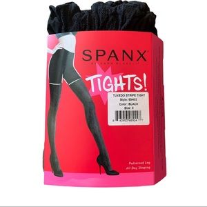 NWT SPANX Black Tuxedo Striped Tights Size C/Large